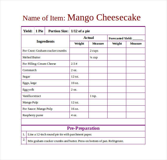 Free Recipe Template Google Docs