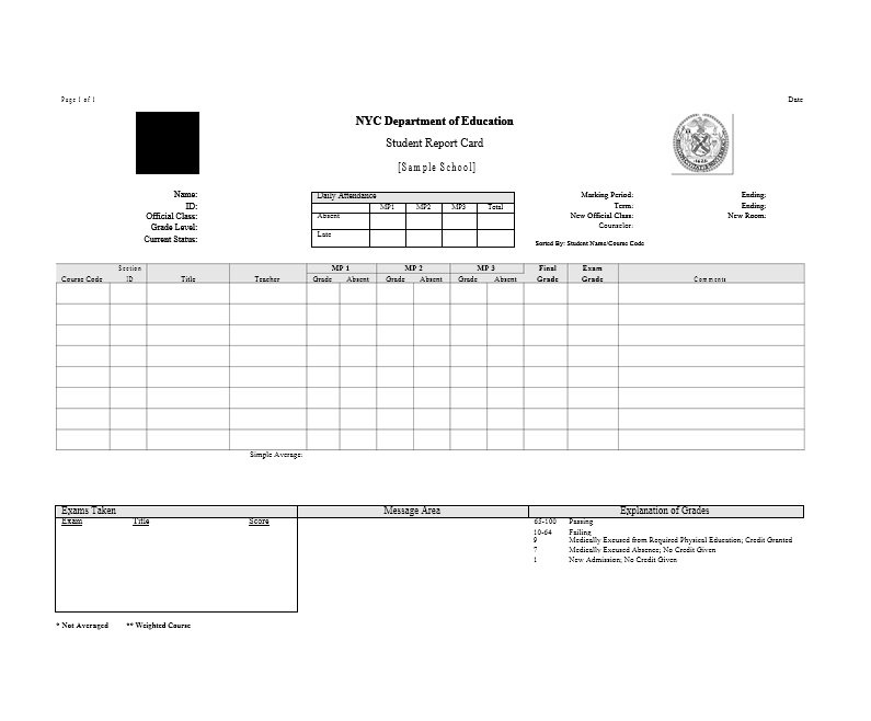 Report Card Template Business Mentor