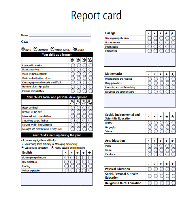 Report Card Template Spectacular Report Card Template   Card 