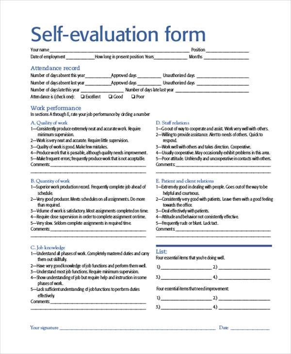 self evaluation form sample   Dean.routechoice.co