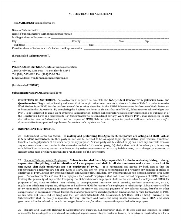 Subcontractor Agreement   11+ Free Word, PDF Documents Downlaod 