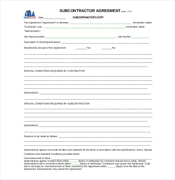 sub contractor agreement template free subcontractor agreement 