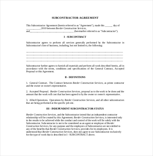 14+ Subcontractor Agreement Templates – Free Sample, Example 