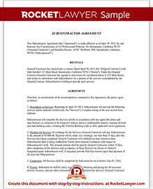 Subcontractor Agreement   Contract Form | Rocket Lawyer