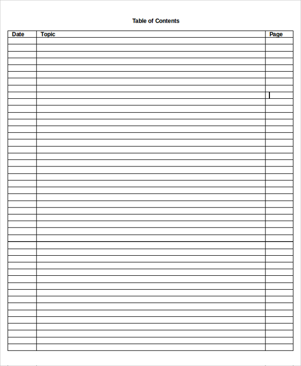 Table of contents template printable blank paper recent for 
