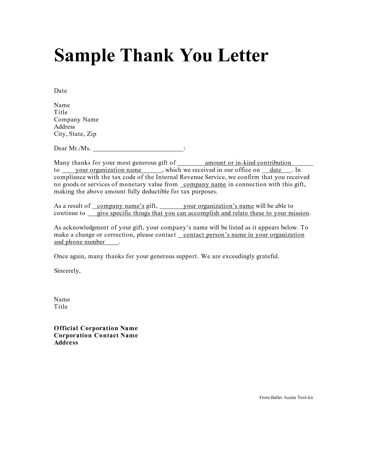 Donation Thank You Letter Template