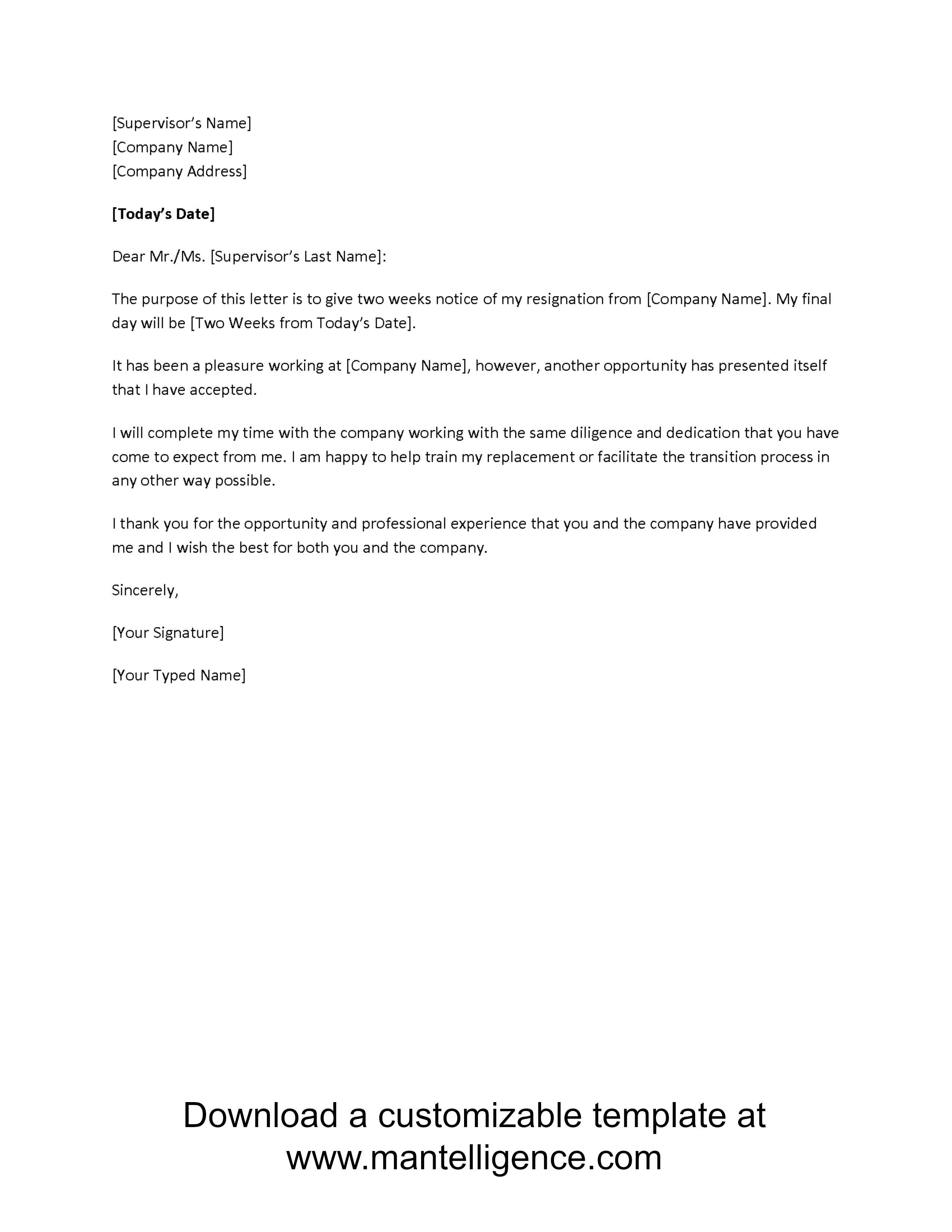 3 Highly Professional Two Weeks Notice Letter Templates | Letter 