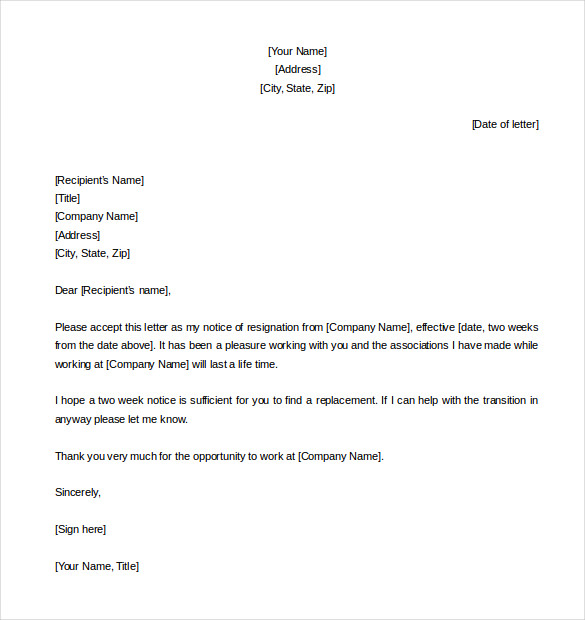 33+ Two Weeks Notice Letter Templates   PDF, DOC | Free & Premium 