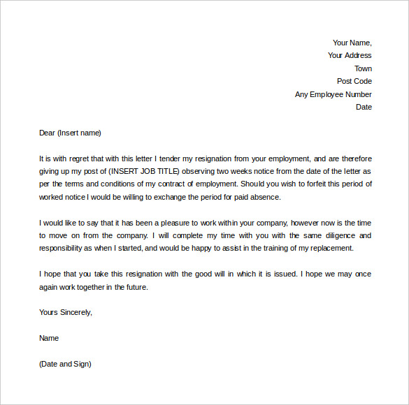 resignation letter 2 week notice pdf   Dean.routechoice.co