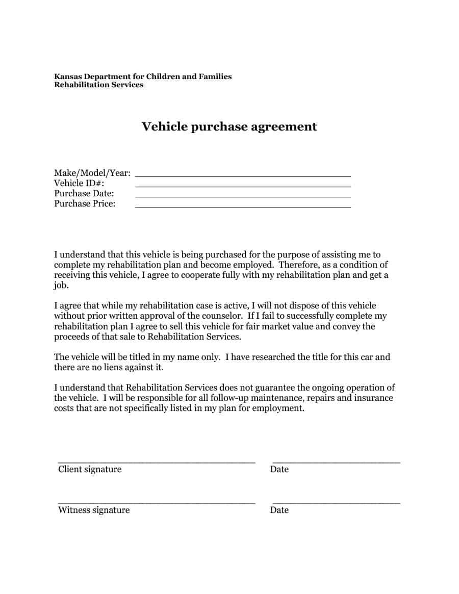 purchase agreement template car car purchase contract template 