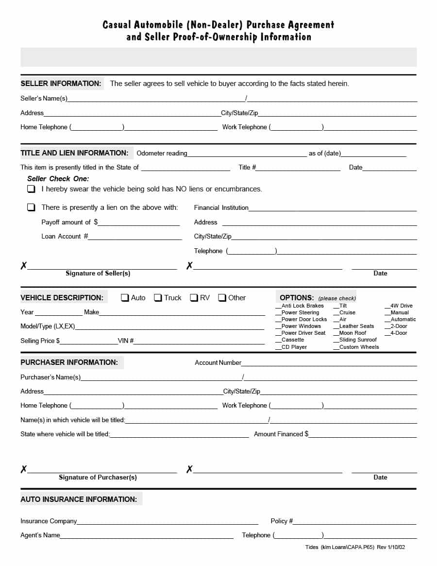 auto purchase agreement template car purchase agreement template 