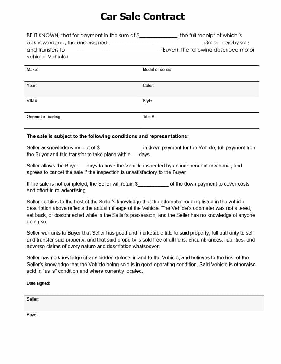 vehicle purchase agreement template car purchase contract template 