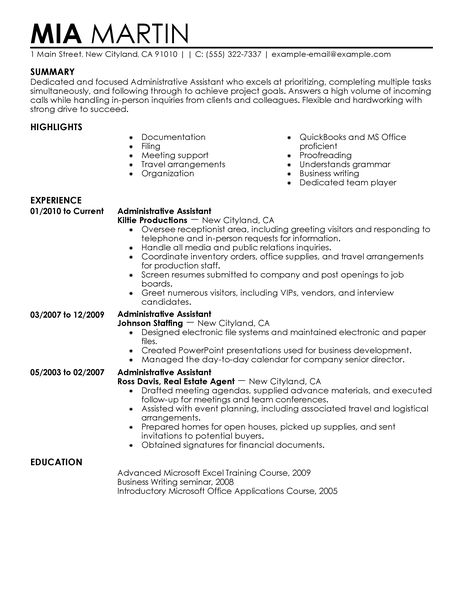 Administrative Assistant Administration Office Support Resume 