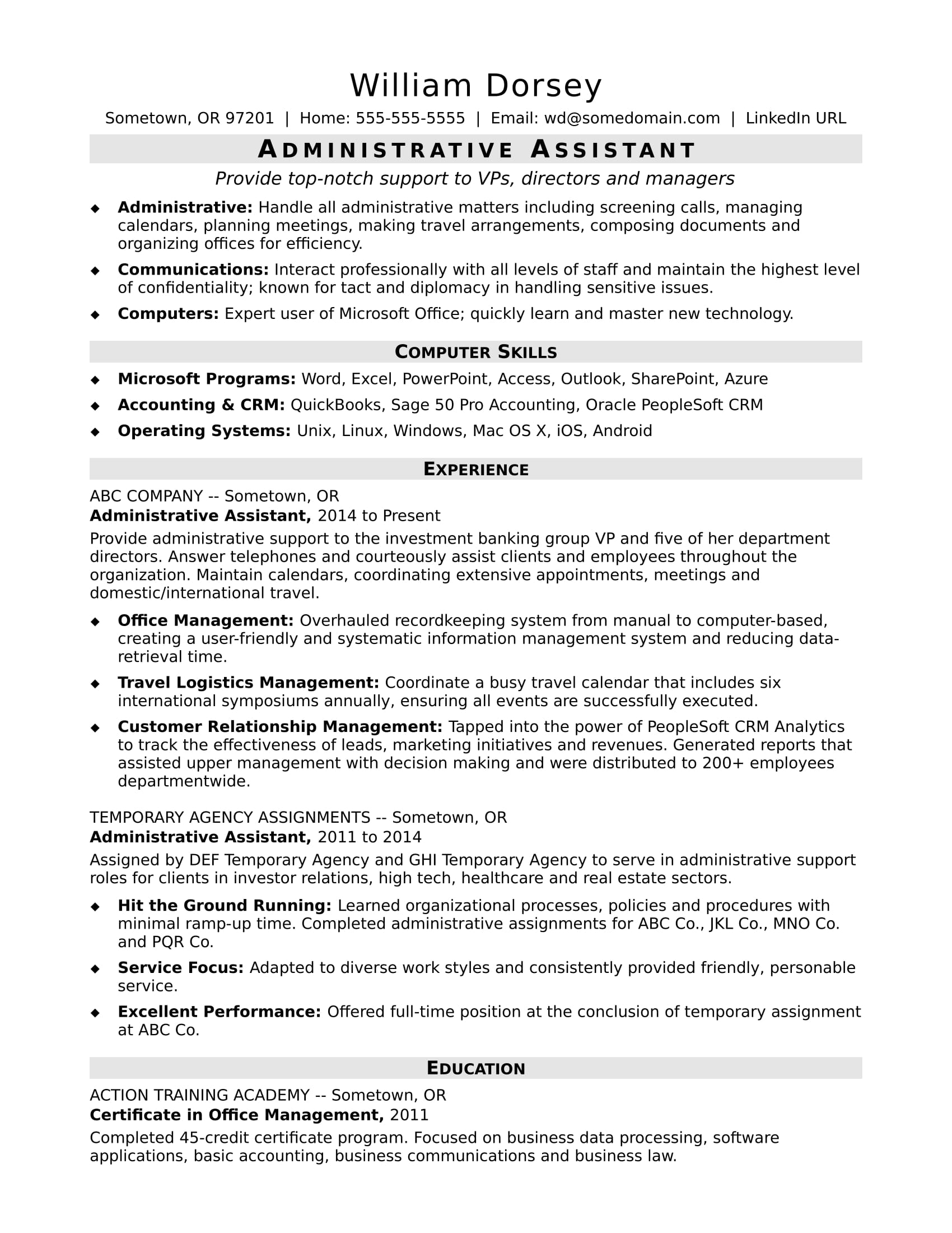 Midlevel Administrative Assistant Resume Sample | Monster.com
