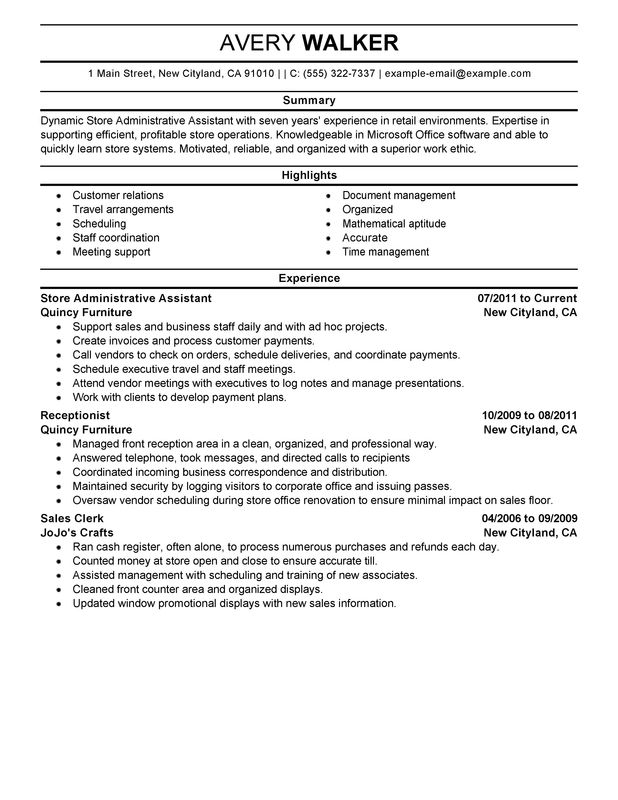 Store Administrative Assistant Resume Examples {Created by Pros 