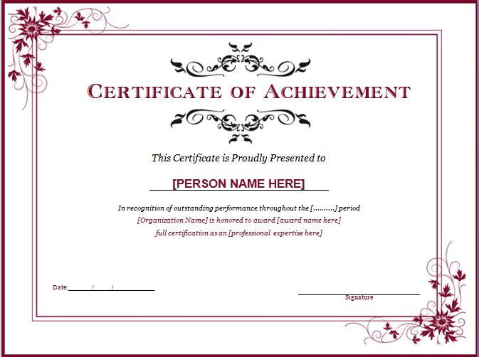 certificate templates in word word achievement award certificate 