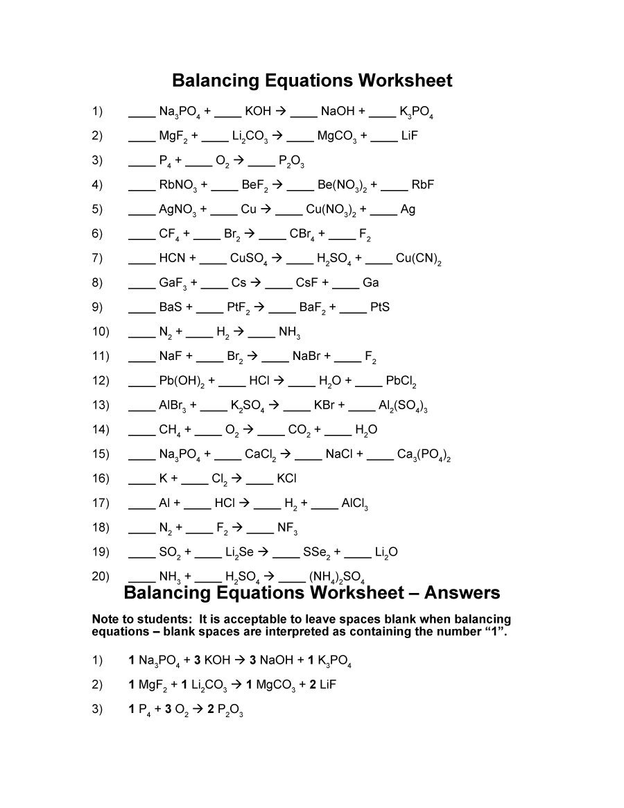 Student Exploration Balancing Chemical Equations Answer Key Pdf Tessshebaylo