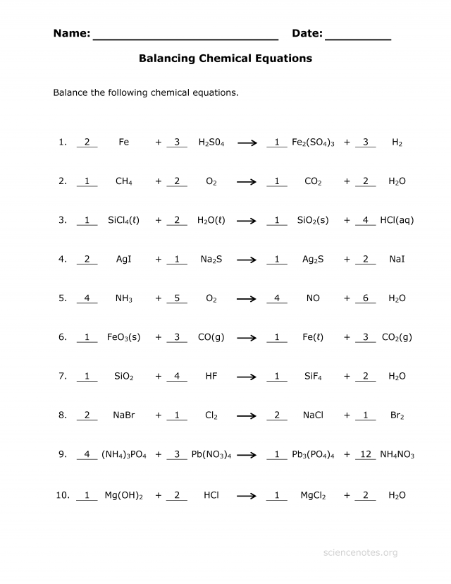 Balancing Chemical Equations Worksheets With Answers Business Mentor