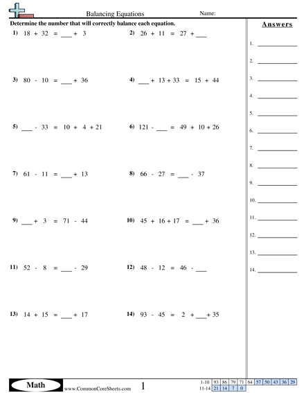 Free Math Worksheets Balancing Equations | worksheet example