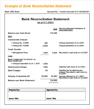 Checking Account Reconciliation Worksheet with Bank Statement 