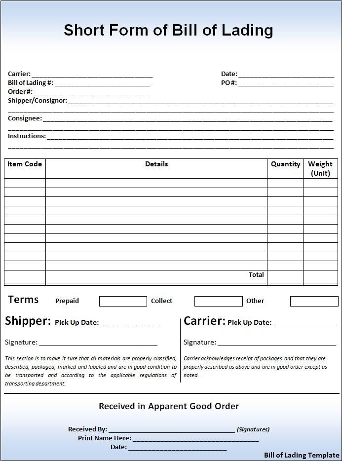 printable bill of lading form   Ecza.solinf.co