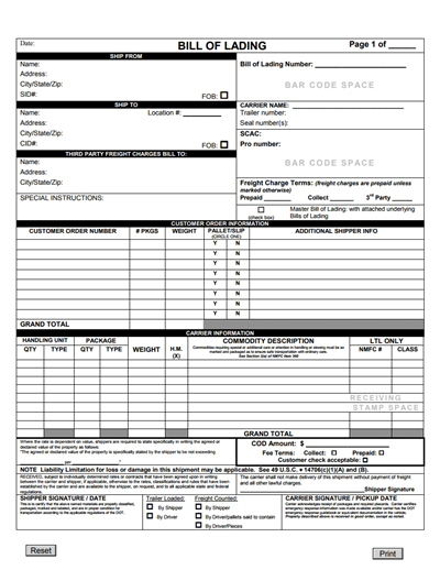 Bill of Lading Form Template: Free Download, Create, Fill, Print 