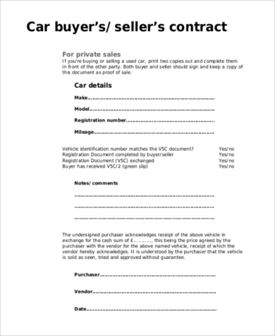 42 Printable Vehicle Purchase Agreement Templates   Template Lab