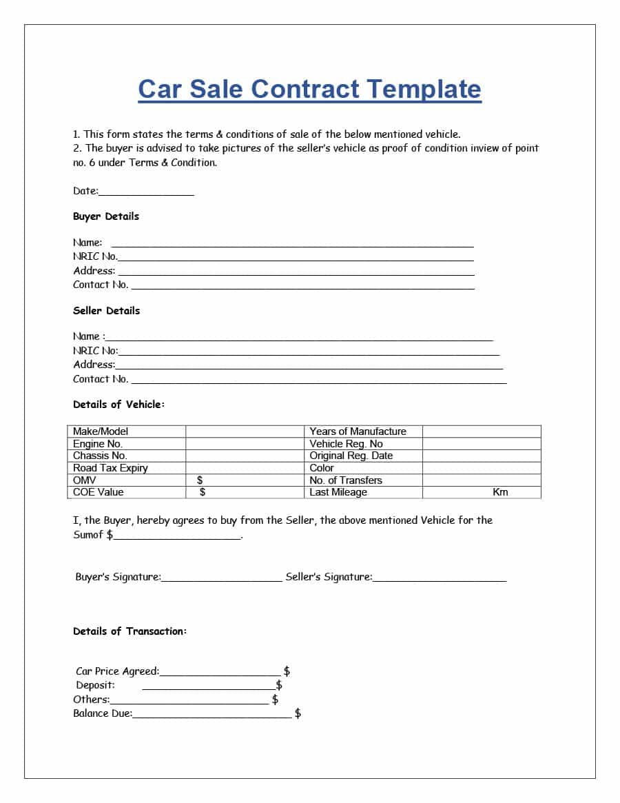 car purchase contract template   Ecza.solinf.co
