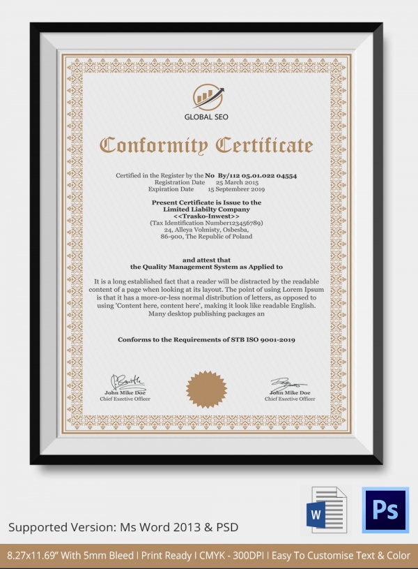 certificate of conformance template certificate of conformance 