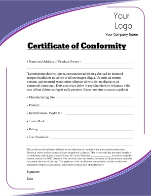 certificate of conformance template certificate of conformity 