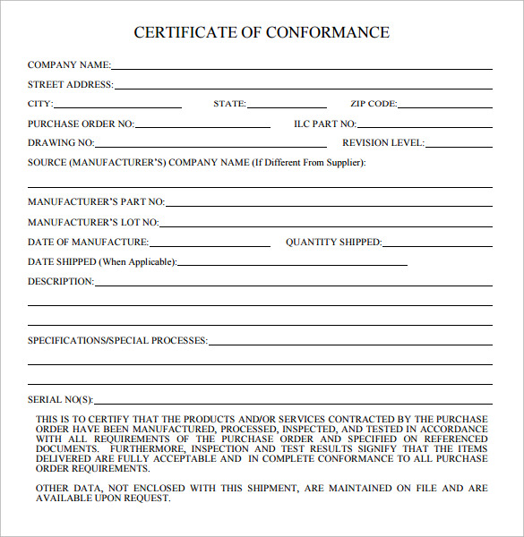 20+ Certificate of Conformance Templates | Sample Templates