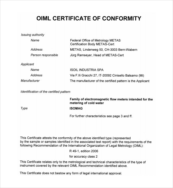 certificate of conformity template certificate conformance 