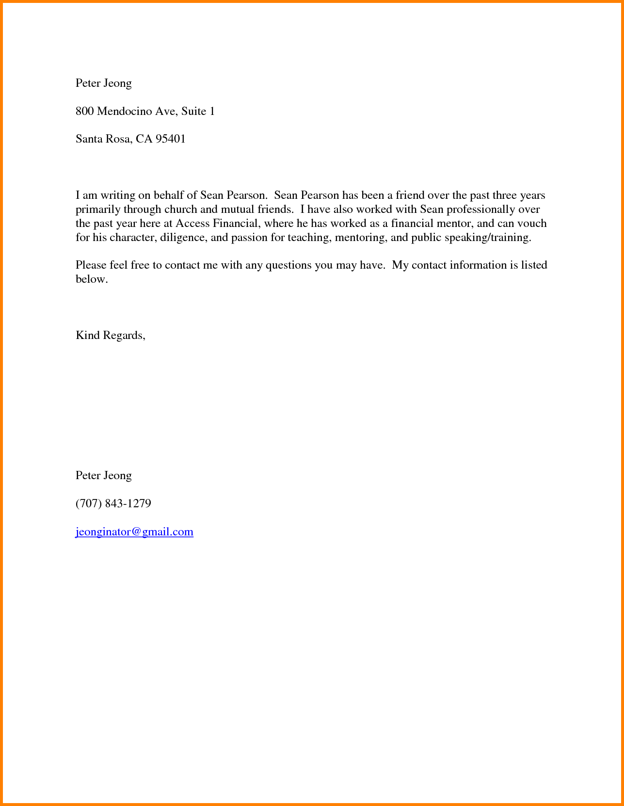 Sample Character Reference Letter For A Friend From Employer