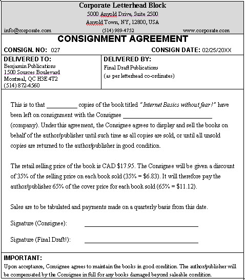 consignment agreement template word consignment agreement sample 