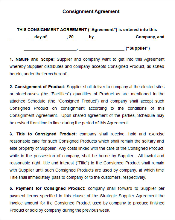 standard consignment agreement template consignment contract 