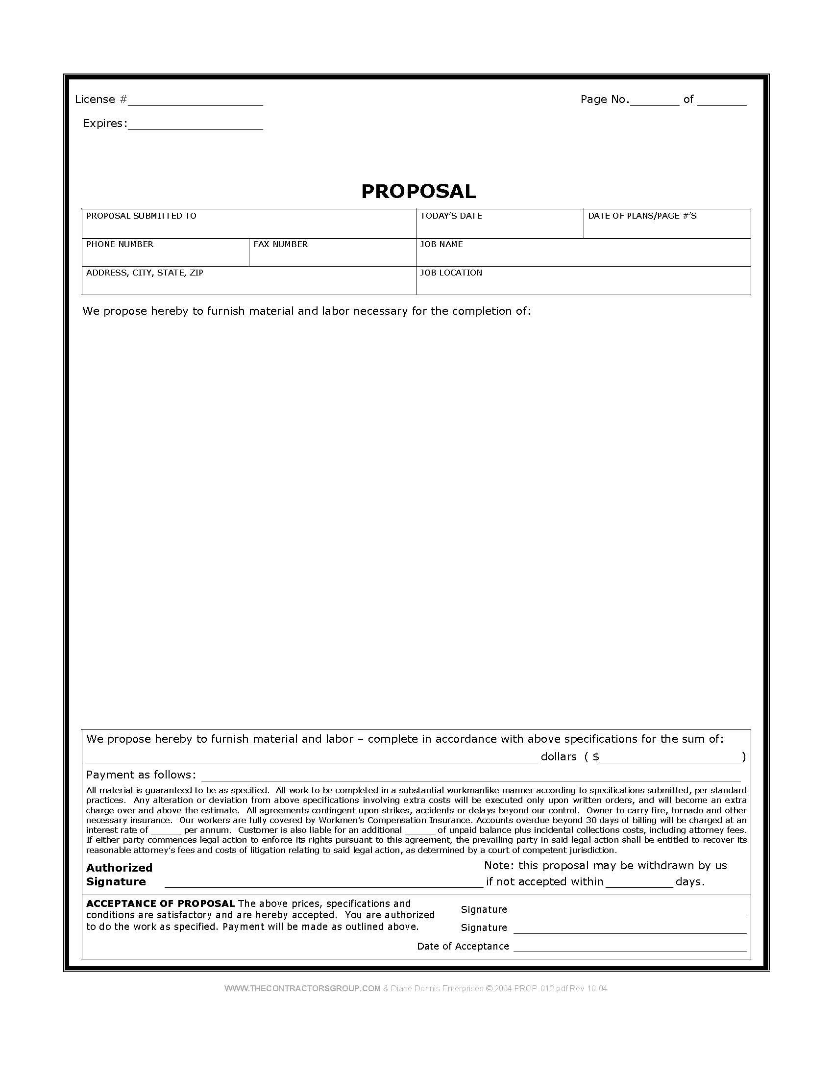 contractor bid proposal template contractor bid template bid form 