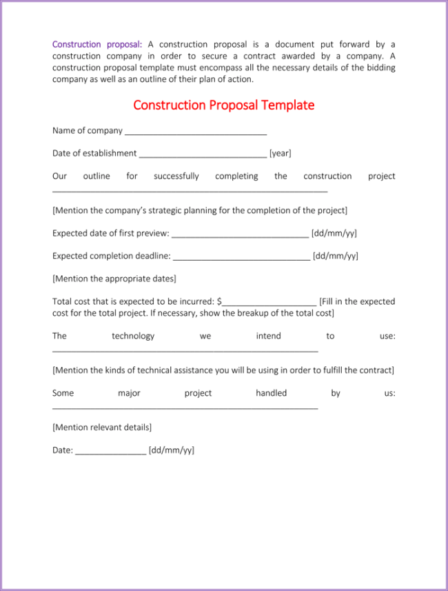 construction project proposal template construction proposal 