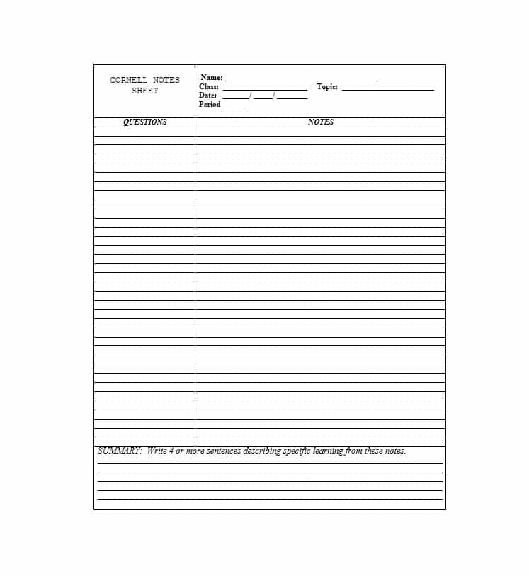 Cornell Note taking System template template for penultimate