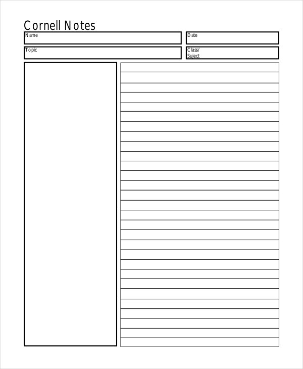 Cornell Note Taking Template