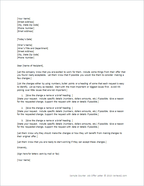 Counter Job Offer Letter Template for Word