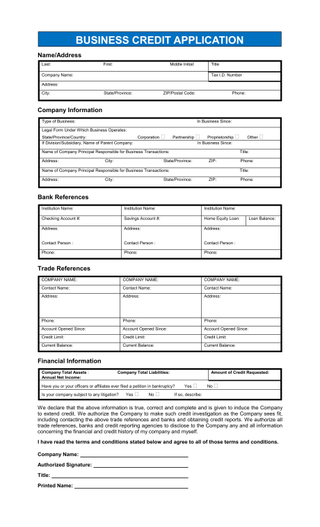 Business Credit Application   Template & Sample Form | Biztree.com