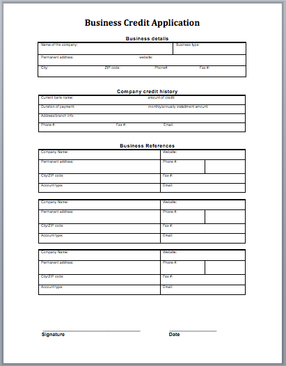 business credit application form template excel business credit 