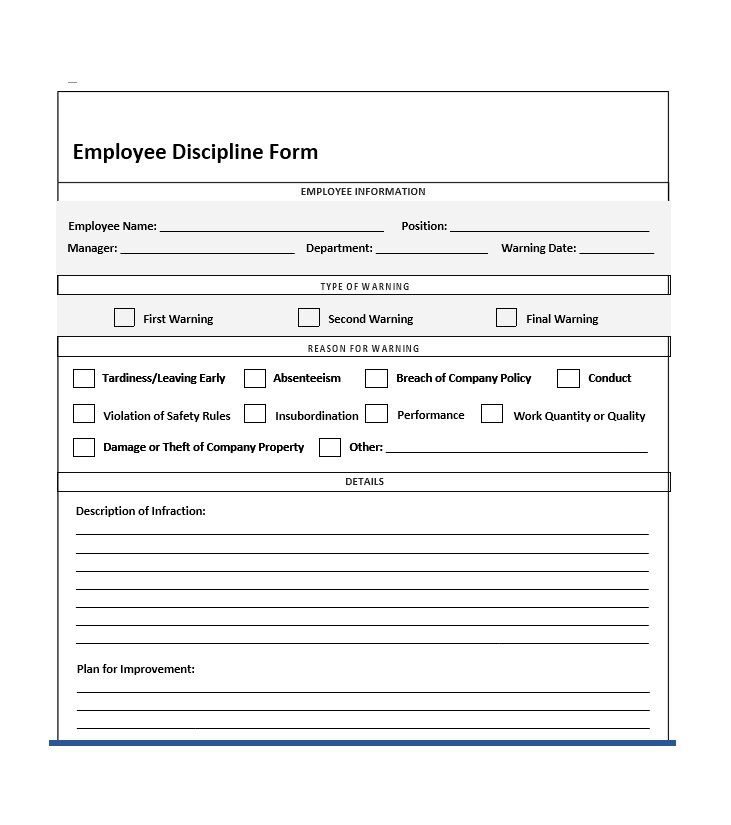Employee Disciplinary Action Form Template | Cover Latter Sample 