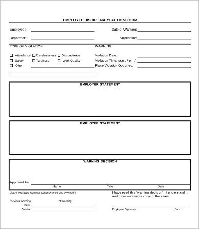 employee disciplinary action form with checklist Templates 