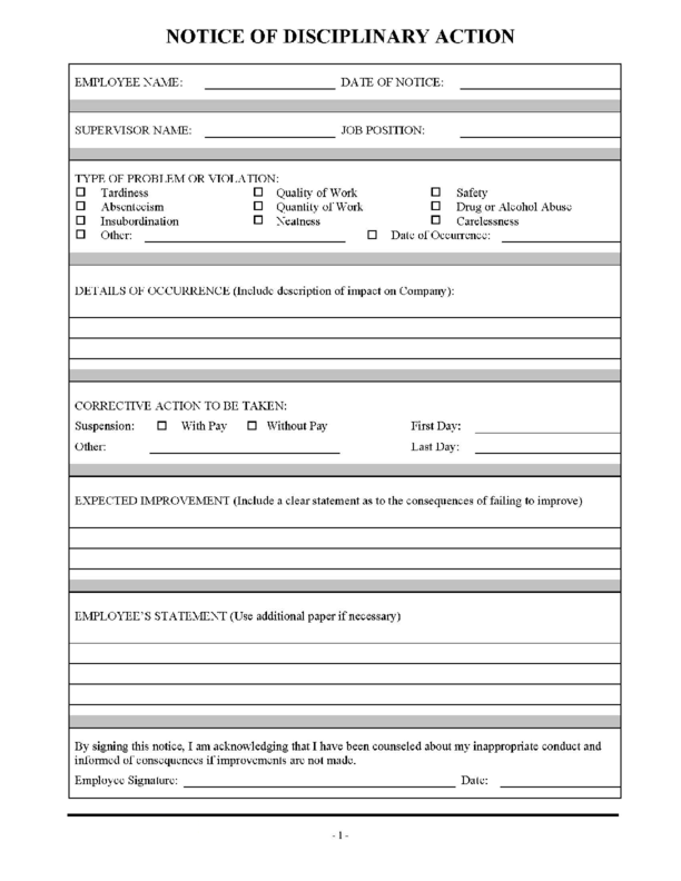 disciplinary forms for employees template employee discipline form 