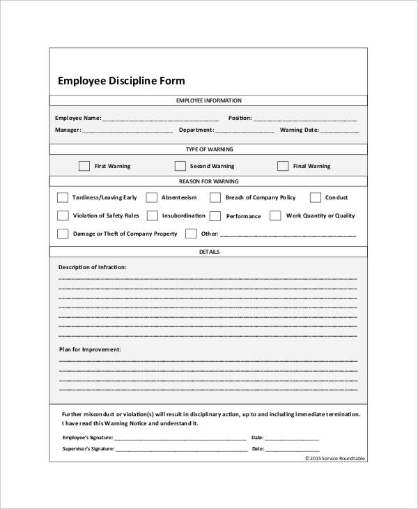 Employee Disciplinary Forms Business Mentor