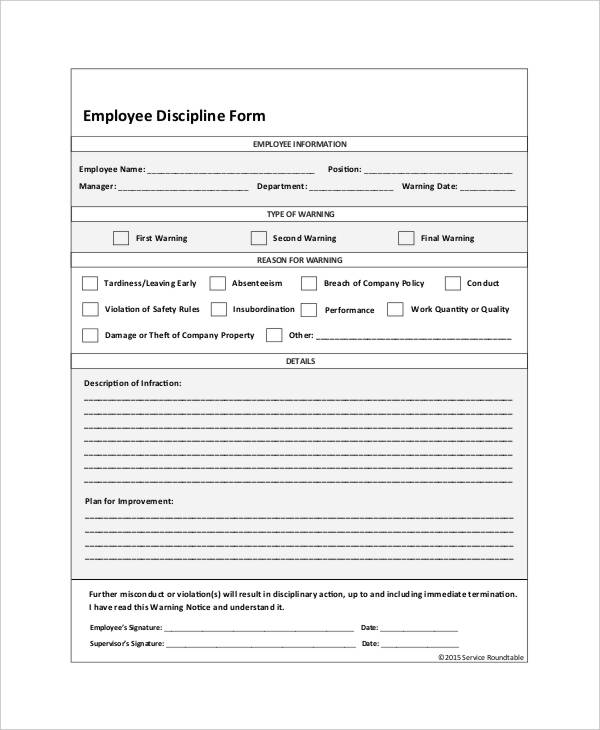 Printable Discipline Forms For Employees Printable Forms Free Online