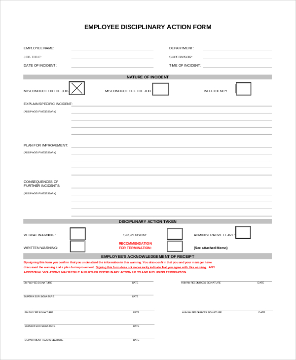 employee disciplinary form template   Muck.greenidesign.co