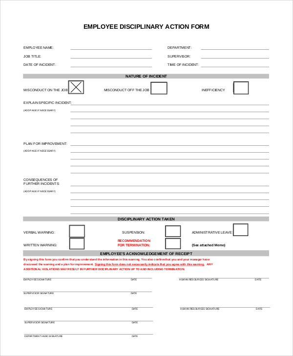 Employee Disciplinary Forms Business Mentor