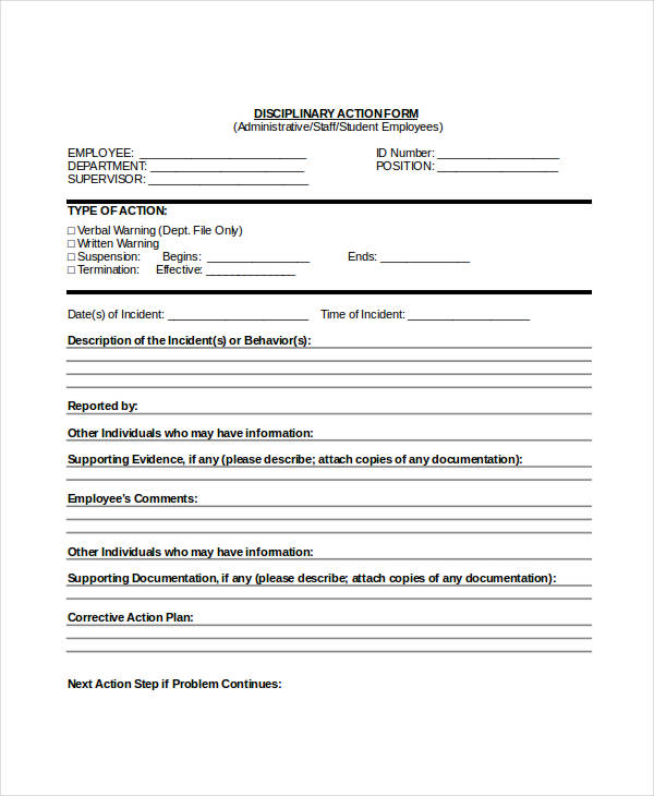 Employee Discipline Form   6+ Free Word, PDF Documents Download 